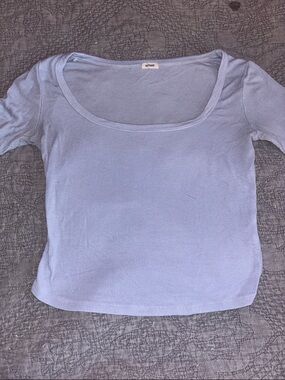 Garage Pastel Blue Scoop Neck Ribbed Long Sleeve Top